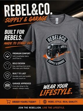 Rebel & Co VW Bus Black Van Graphic with Orange Accents